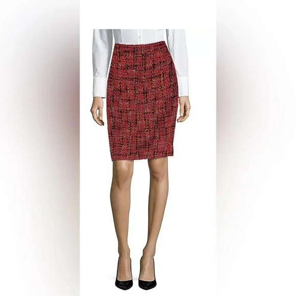 NWT Karl Lagerfeld Paris Pencil Tweed Skirt Knee Length Lined Back Zip Sz 2 - Picture 1 of 8